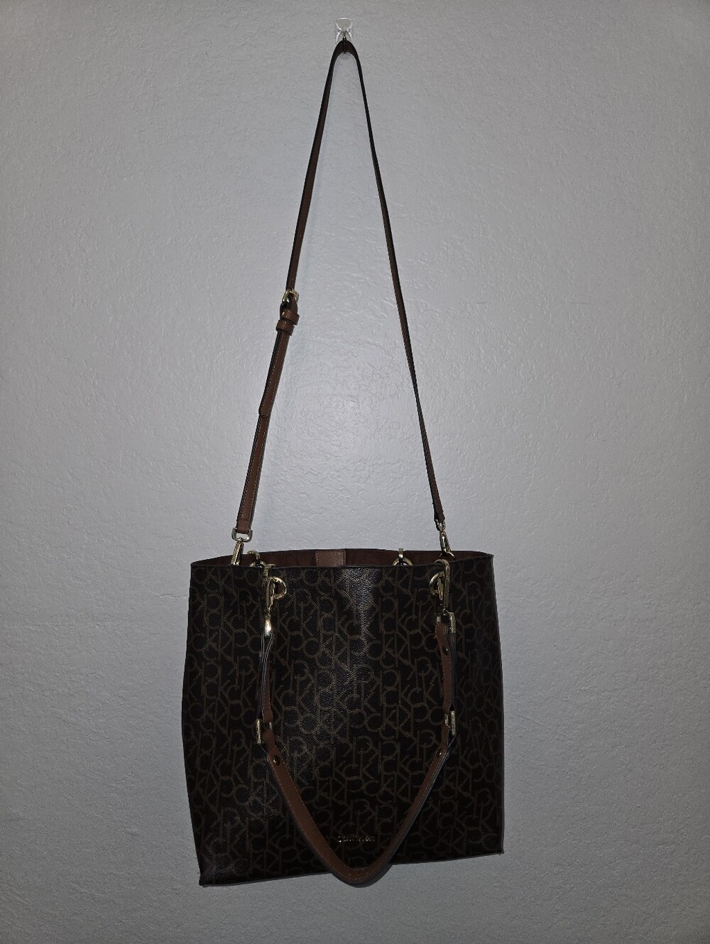 Calvin Klein Brown Monogram Logo Tote with Gold Hardware - Picture 3 of 11